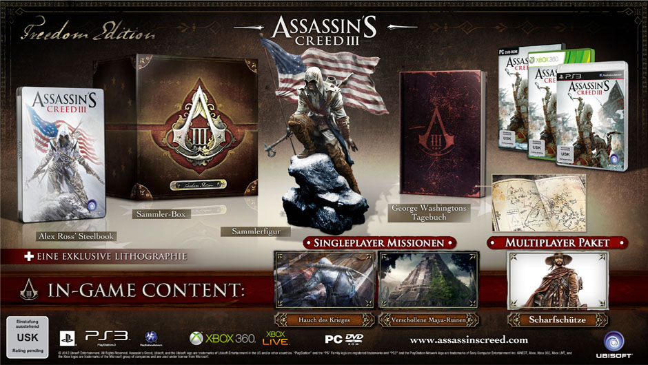 assassins creed 3 freedom edition - Assassins Creed 3: Drei Specialeditionen angekündigt